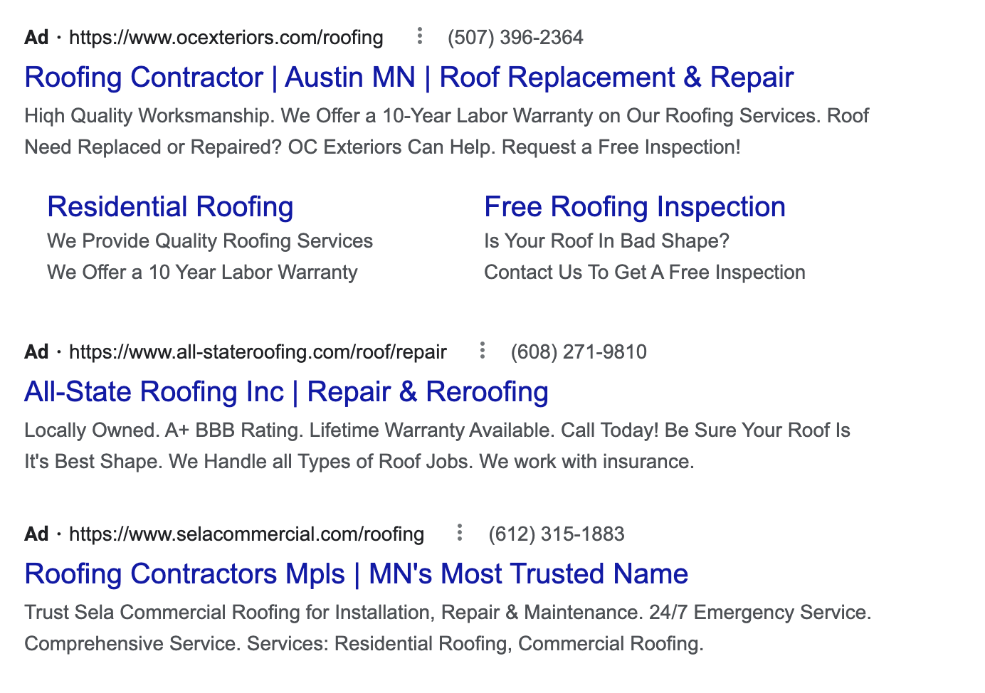 roofing google ads